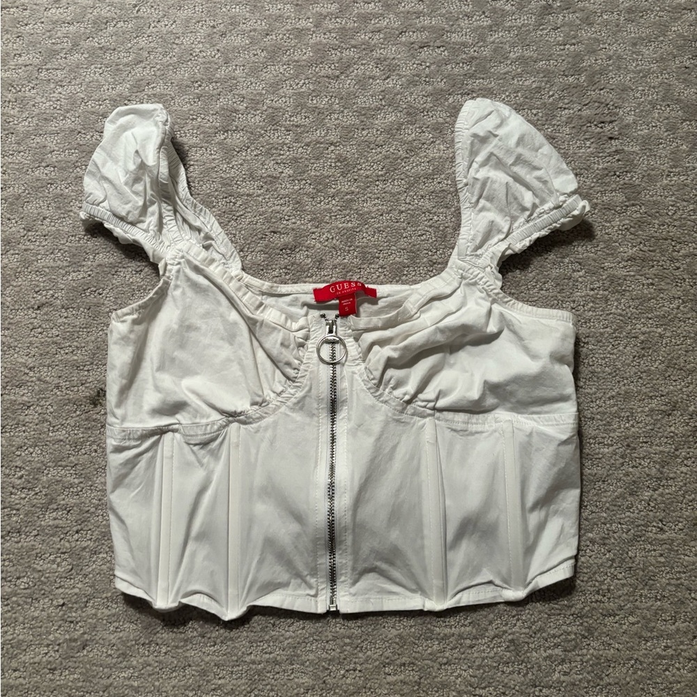 Y2K White Guess Corset Zip Top Size Small